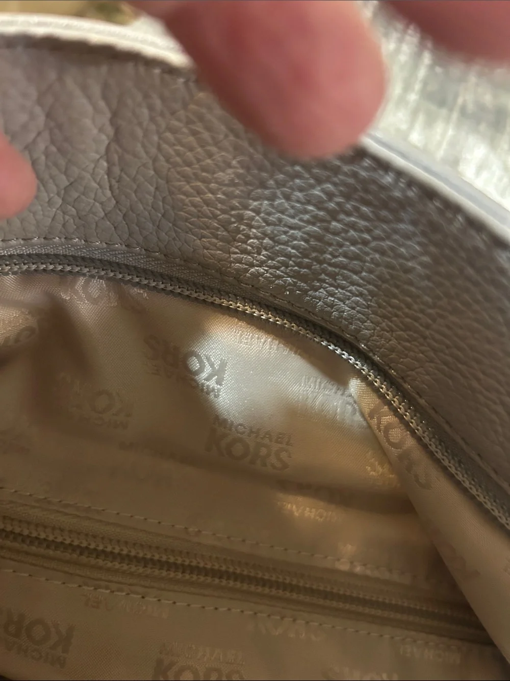 Michael Kors Light Gray Pebbled Leather Shoulder Bag with Gold Hardware